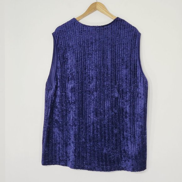 Lady Kates Velvet Vintage Knit Sweater Vest Button Front Royal Blue Textured 80s - Picture 5 of 8